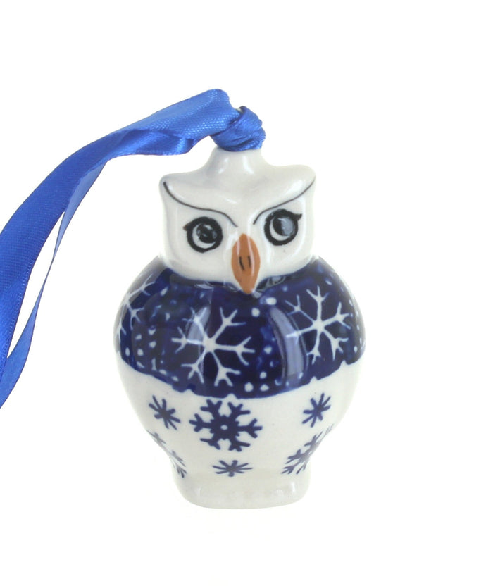 Polish Pottery Snow Flurry Owl Ornament