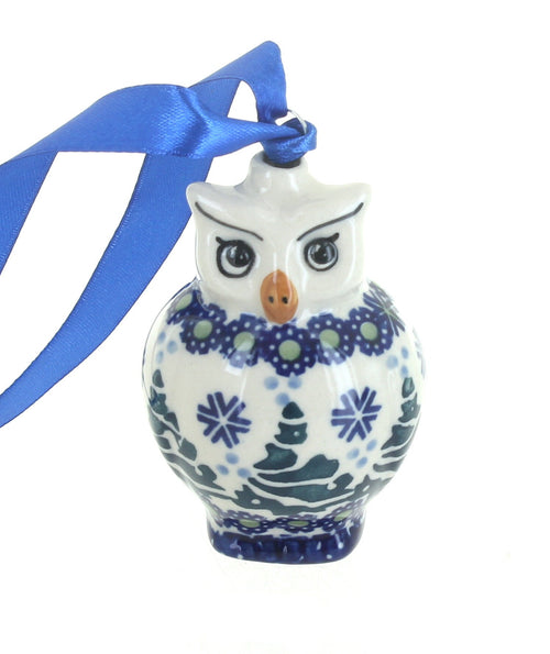 Polish Pottery Festive Fir Owl Ornament