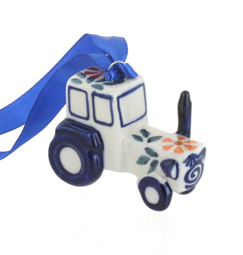 Polish Pottery Garden Bouquet Tractor Ornament
