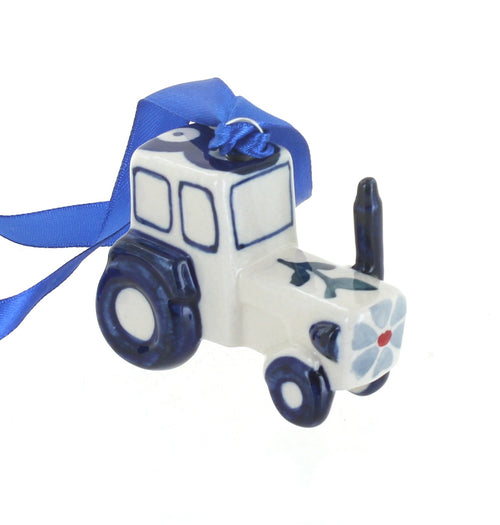 Polish Pottery Blue Violet Tractor Ornament