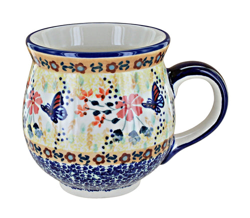 Polish Pottery Blue Butterfly Large Bubble Mug
