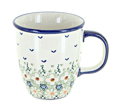 Polish Pottery Green Daisy Coffee Mug