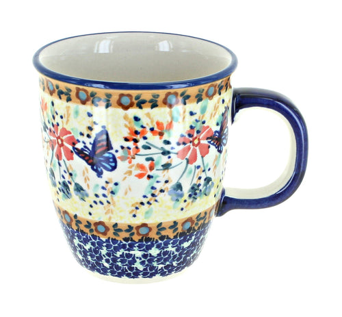 Polish Pottery Blue Butterfly Coffee Mug