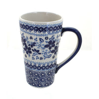 Polish Pottery Vintage Blue Daisy Large Coffee Mug