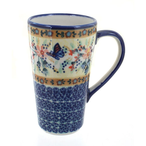 Polish Pottery Blue Butterfly Large Coffee Mug