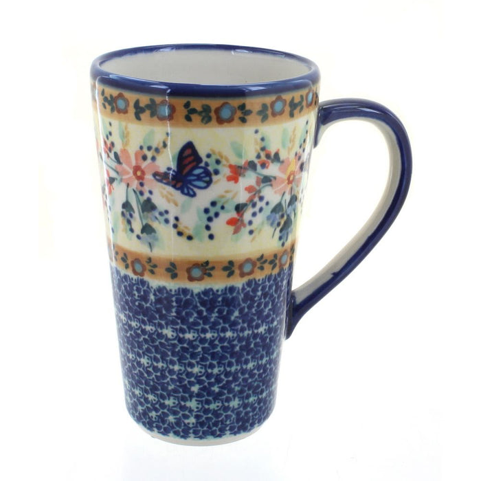 Polish Pottery Blue Butterfly Large Coffee Mug