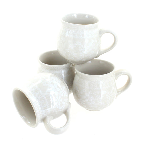 Polish Pottery White Lace 4 Piece Bubble Mug Set