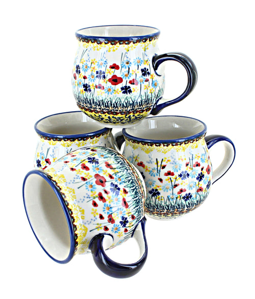 Polish Pottery Prairie Garden 4 Piece Bubble Mug Set