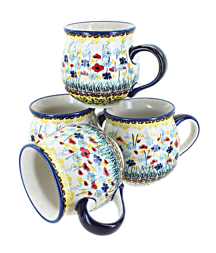 Polish Pottery Prairie Garden 4 Piece Bubble Mug Set