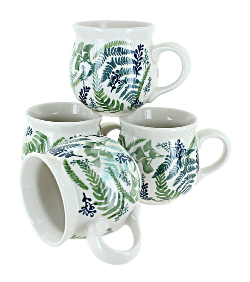 Polish Pottery Woodland Fern 4 Piece Bubble Mug Set