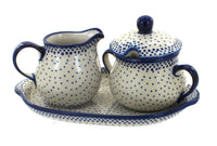 Polish Pottery Small Dots Sugar & Creamer with Tray