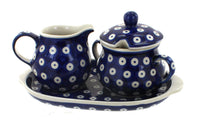 Polish Pottery Dots Sugar & Creamer with Tray