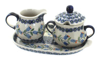Polish Pottery Tulip Sugar & Creamer with Tray