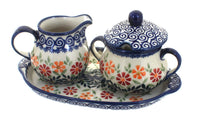 Polish Pottery Garden Bouquet Sugar & Creamer with Tray
