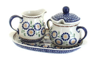 Polish Pottery Peach Blossom Sugar & Creamer Set with Tray