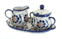 Polish Pottery Sunflower Sugar & Creamer Set with Tray