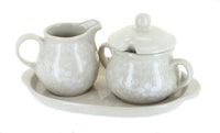 Polish Pottery White Lace Sugar & Creamer with Tray
