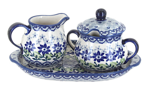 Polish Pottery Hallsey Sugar & Creamer with Tray