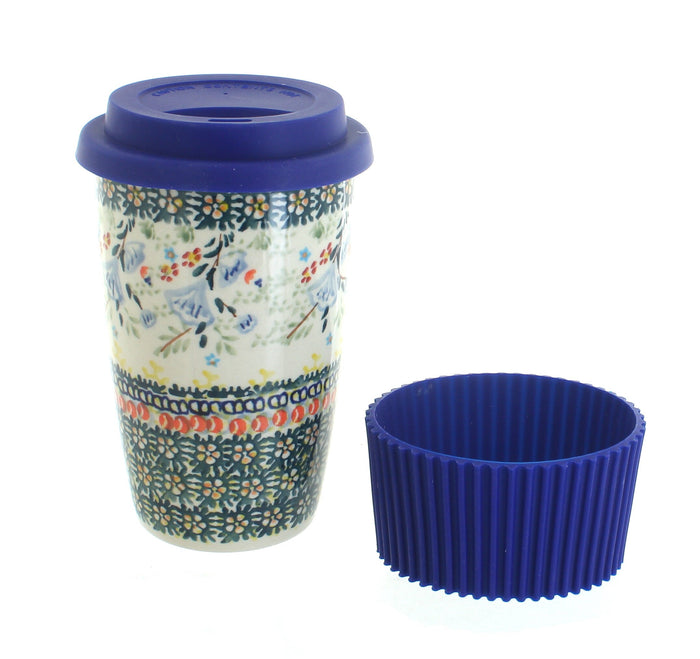 Polish Pottery Periwinkle Travel Coffee Mug