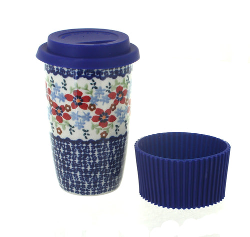Polish Pottery Red Poppy Travel Coffee Mug
