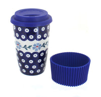 Polish Pottery Blue Violet Travel Coffee Mug