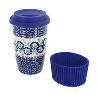 Polish Pottery Peach Blossom Travel Coffee Mug
