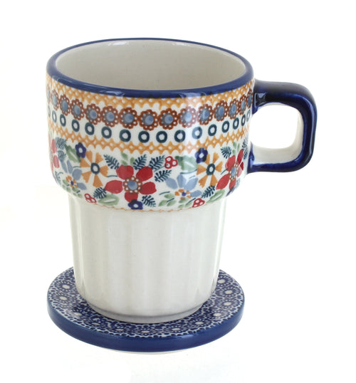 Red Daisy Large Mug with Lid Polish Pottery