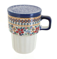 Polish Pottery Red Daisy Large Mug with Lid