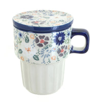 Polish Pottery Carnival Large Mug with Lid