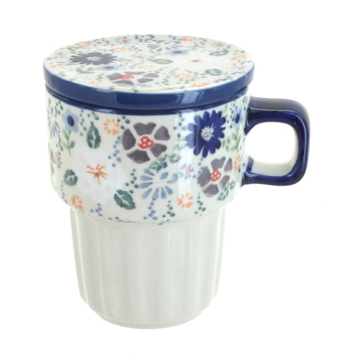 Polish Pottery Carnival Large Mug with Lid