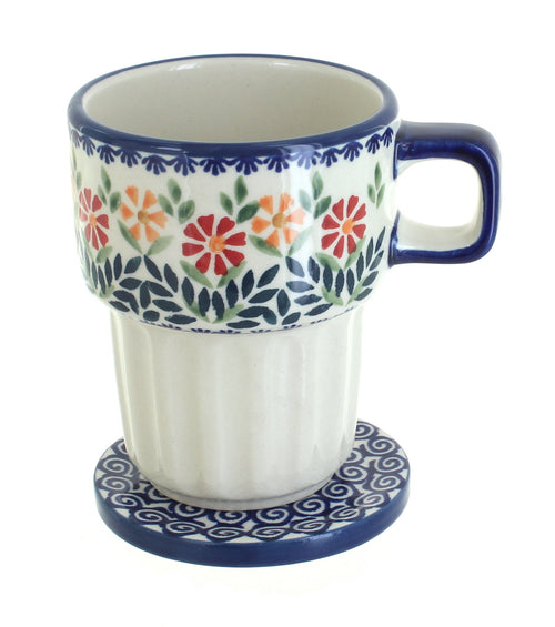 Garden Bouquet Large Mug with Lid Polish Pottery