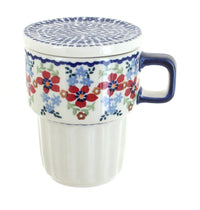 Polish Pottery Red Poppy Large Mug with Lid