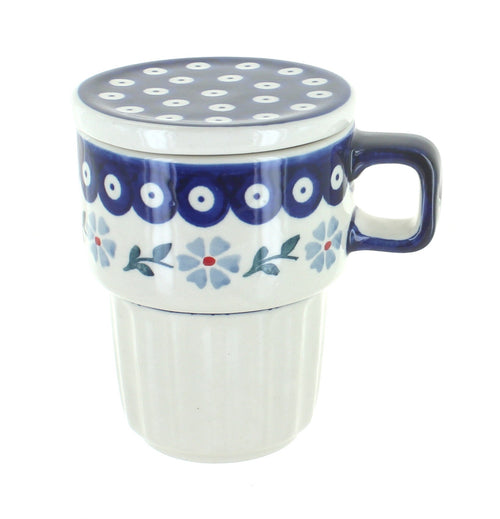 Polish Pottery Blue Violet Large Mug with Lid