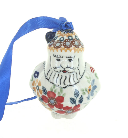 Polish Pottery Red Daisy Santa Ornament