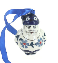 Polish Pottery Blue Violet Santa Ornament