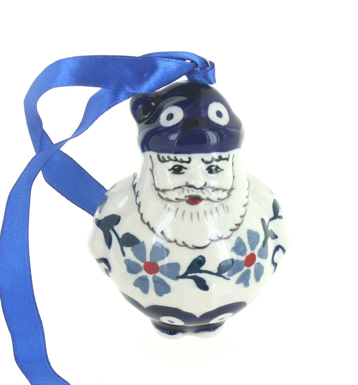 Polish Pottery Blue Violet Santa Ornament