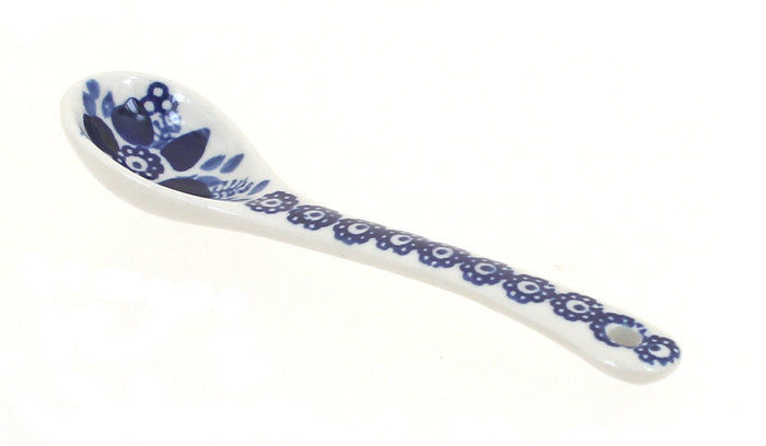 Polish Pottery Vintage Blue Daisy Sugar Spoon