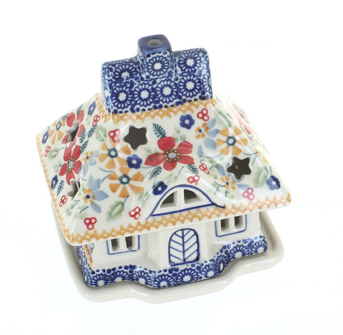 Polish Pottery Red Daisy House Luminary