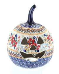 Polish Pottery Red Daisy Small Pumpkin Luminary