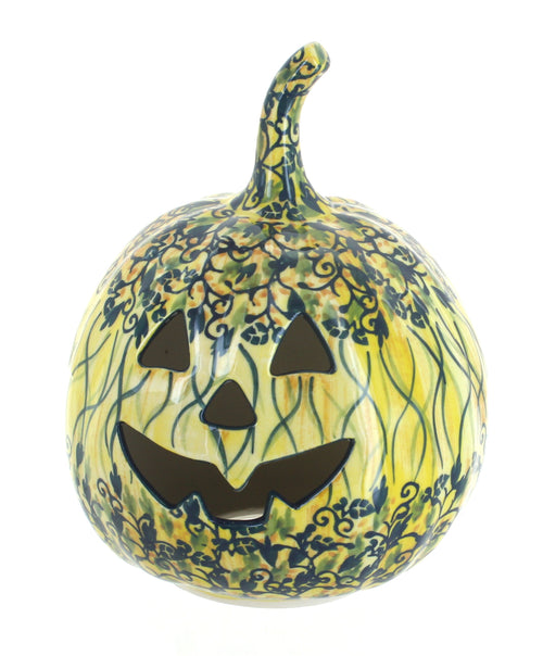 Polish Pottery Green Lantern Small Pumpkin