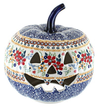 Polish Pottery Red Daisy Large Pumpkin Luminary