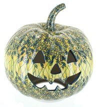 Polish Pottery Green Lantern Large Pumpkin