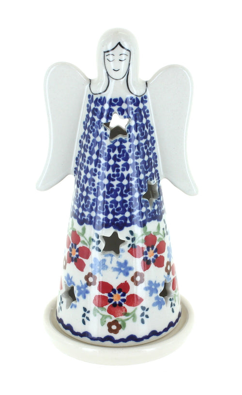 Polish Pottery Red Poppy Small Angel Luminary