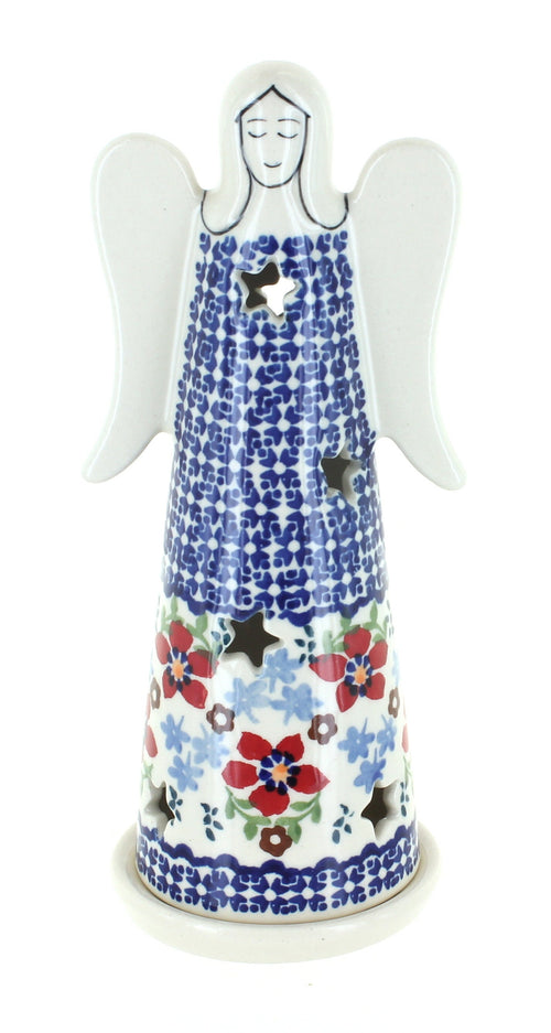 Polish Pottery Red Poppy Large Angel Luminary