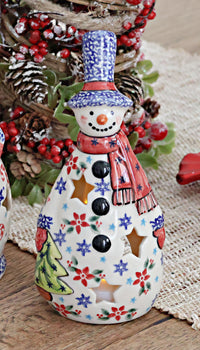Winter Bouquet Tall Snowman Luminary Polish Pottery