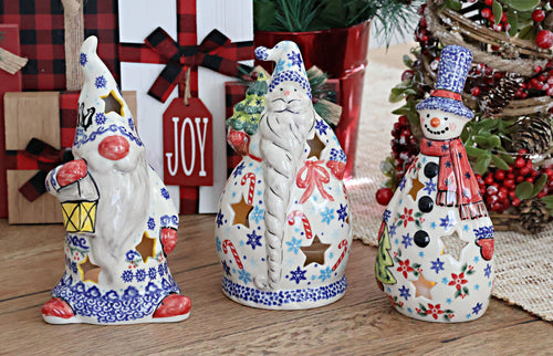 Winter Bouquet Tall Snowman Luminary Polish Pottery
