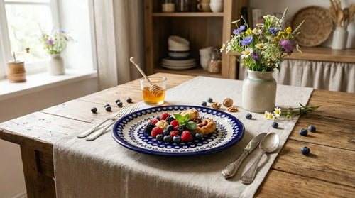 Flowering Peacock Dinner Plate Polish Pottery