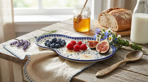 Yellow Daisy Oval Breakfast Plate Polish Pottery