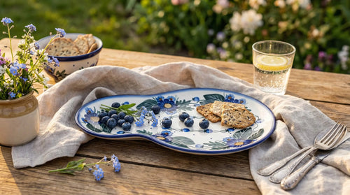 Forget Me Not Oval Breakfast Plate Polish Pottery