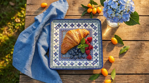 Mosaic Flower Square Dinner Plate Polish Pottery